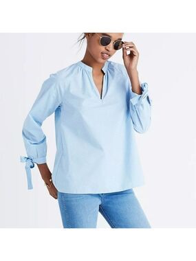 Madewell Striped Tie-Sleeve Popover Top